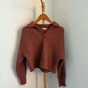 Sonoma Brown Cable Knit Cropped Sweater Women’s Size Large